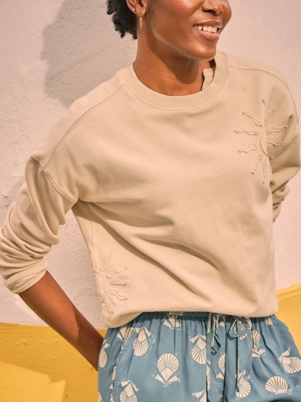 FATFACE Lottie Natural Sun Graphic Crew Sweatshirt Size 14 Tan 100% Cotton